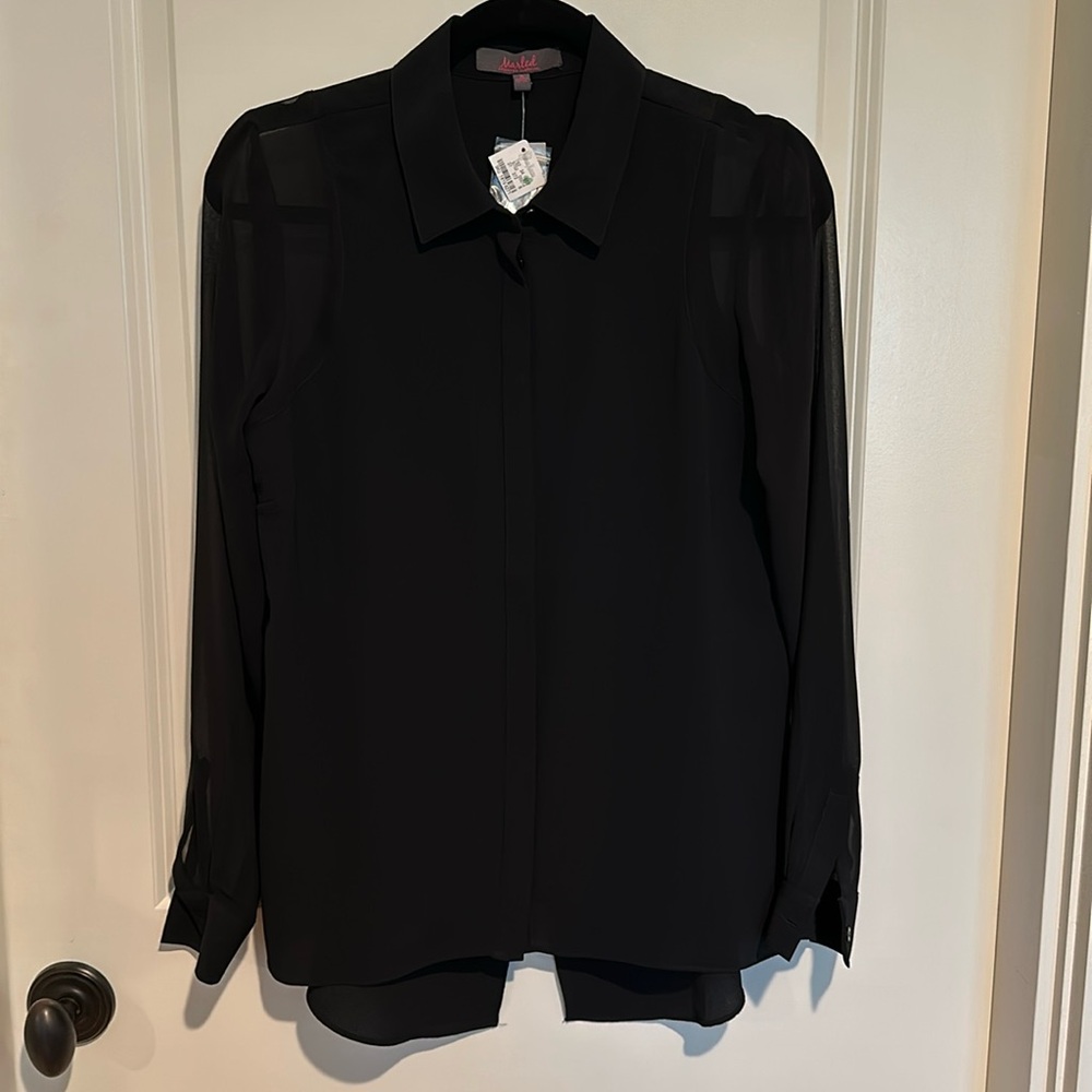 NWT Black sheer sleeve button up
